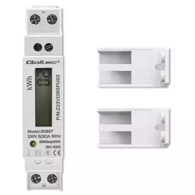 Single-phase electric energy meter QOLTEC 50887 1-phase 230V LCD Slim