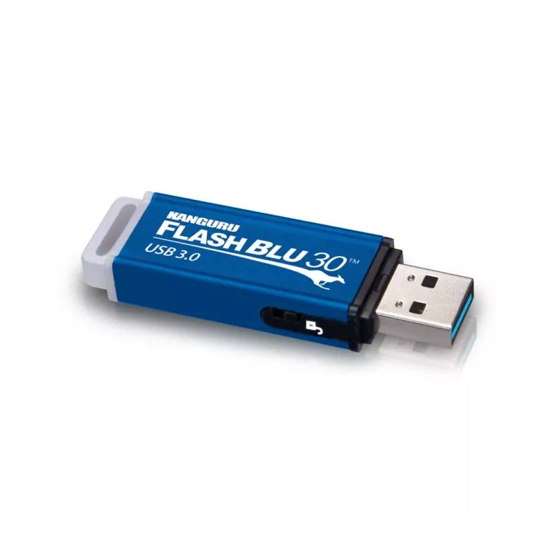 Kanguru FlashBlu30 SuperSpeed USB3.0 64GB |Secure Flash Drive| Physical Write Protect Switch | Windows “Ready Boost” compatible