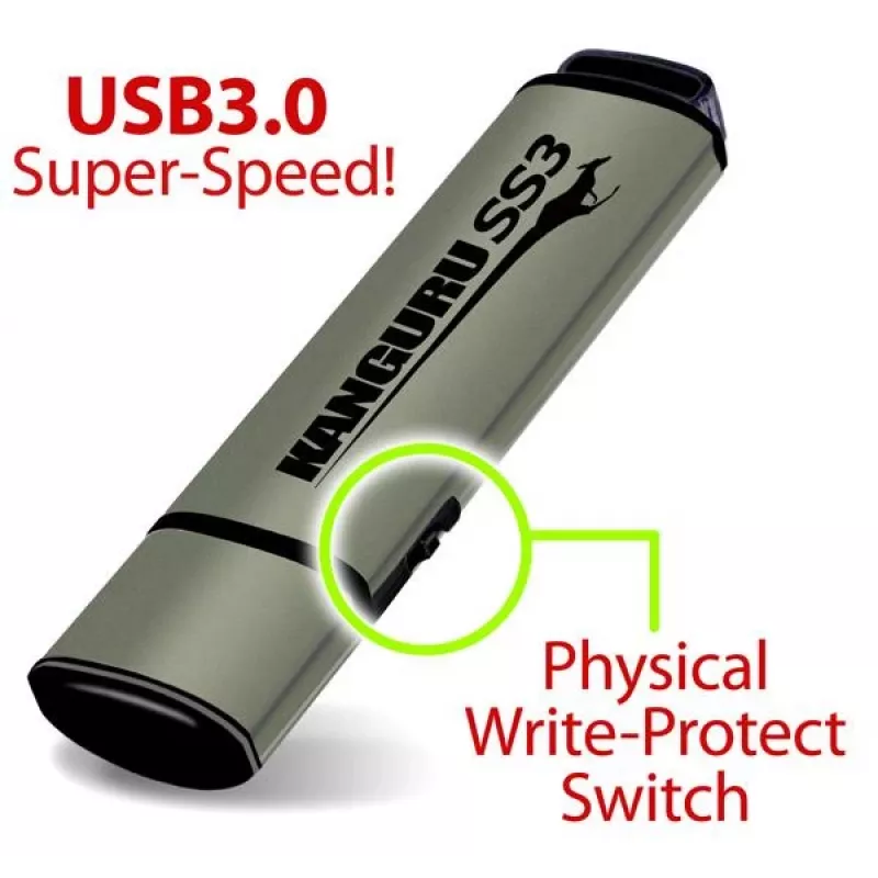 Kanguru SS3™ SuperSpeed USB3.0 64GB |Secure Flash Drive| Physical Write Protect Switch | Windows “Ready Boost” compatible | Simple Driverless Setup | Plug and Play