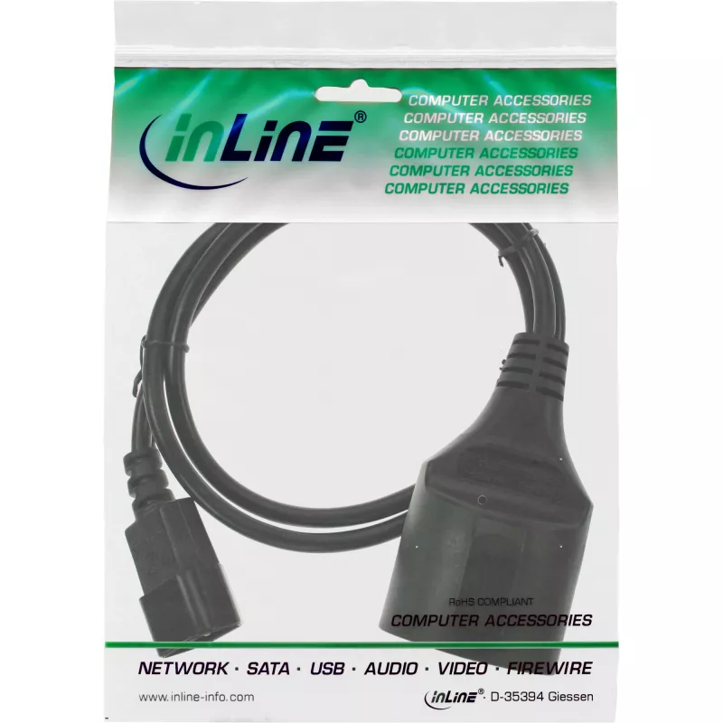 InLine Power cable, C14 to Schutzkontakt female, black, 3m