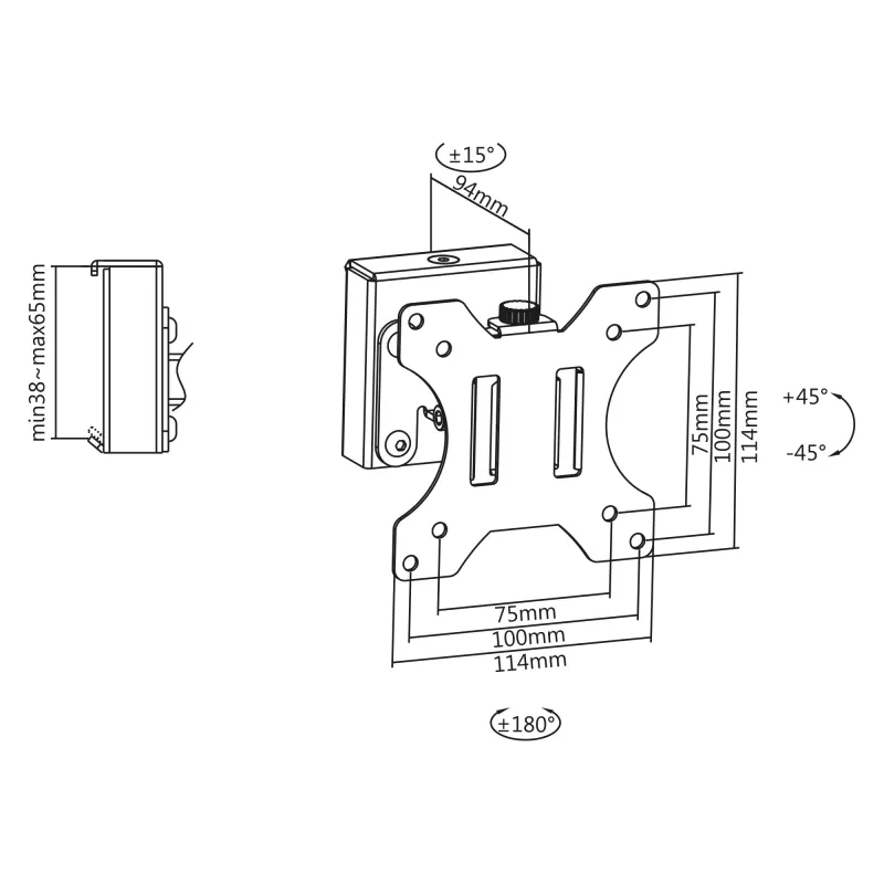 InLine Slatwall Monitor bracket short 6.5 kg capacity 13 inch