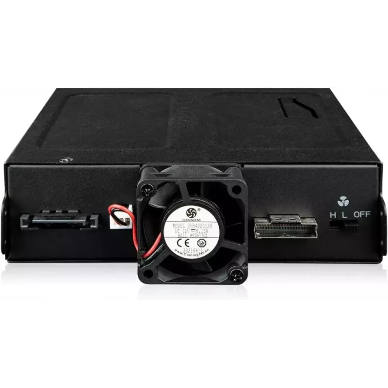 U.2 to SlimSAS NVMe adapter enclosure, icy dock ToughArmor MB105VP-B, PCIe 4.0, supports 2x 2.5 inch drives, 1x 5.2 inch bay