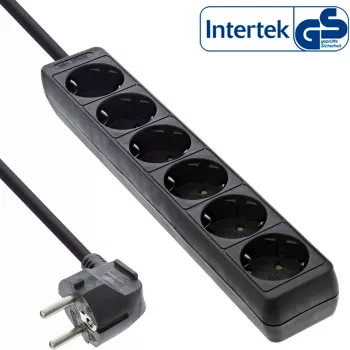 InLine Socket strip, 6-way earth contact CEE 7/3, black, 5m