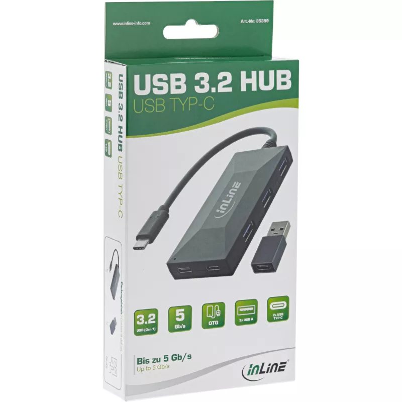 InLine USB 3.2 Gen.1 Hub, USB-C to 2 Port USB-C and 3 Port USB-A, w/o PSU
