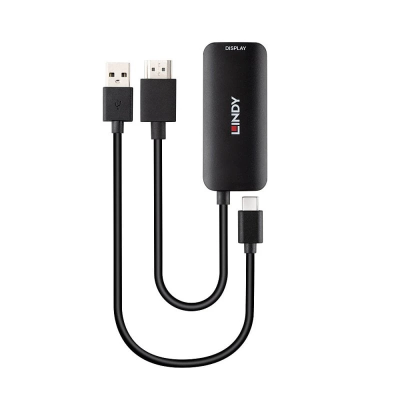 HDMI to USB Type-C Converter Lindy 43423 with USB power input, 0.2 m cable, HDMI + USB-C connectors