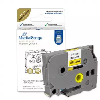 Plastic tape cassette MediaRange TZ-631 12mm black on yellow