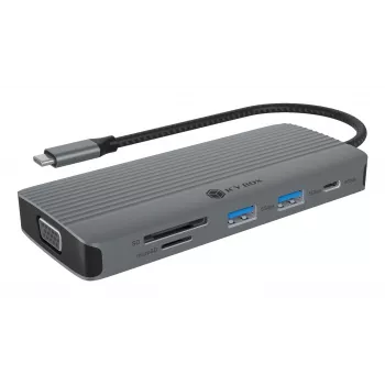 Docking station ICY BOX IB-DK4040a-CPD — 10-in-1 USB-C, HDMI 4K60Hz, VGA, 3×USB-A, Gigabit LAN, PD 100W, SD/MicroSD, Aluminium