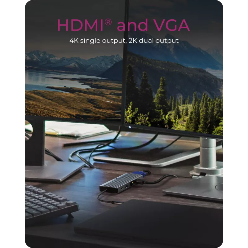 Docking station ICY BOX IB-DK4040a-CPD — 10-in-1 USB-C, HDMI 4K60Hz, VGA, 3×USB-A, Gigabit LAN, PD 100W, SD/MicroSD, Aluminium