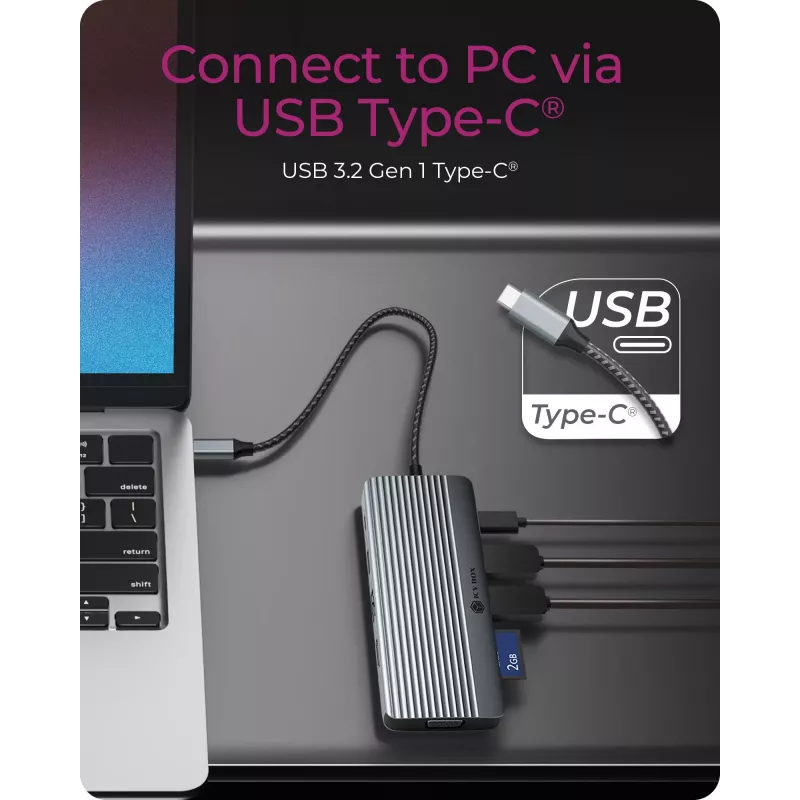 Docking station ICY BOX IB-DK4040a-CPD — 10-in-1 USB-C, HDMI 4K60Hz, VGA, 3×USB-A, Gigabit LAN, PD 100W, SD/MicroSD, Aluminium