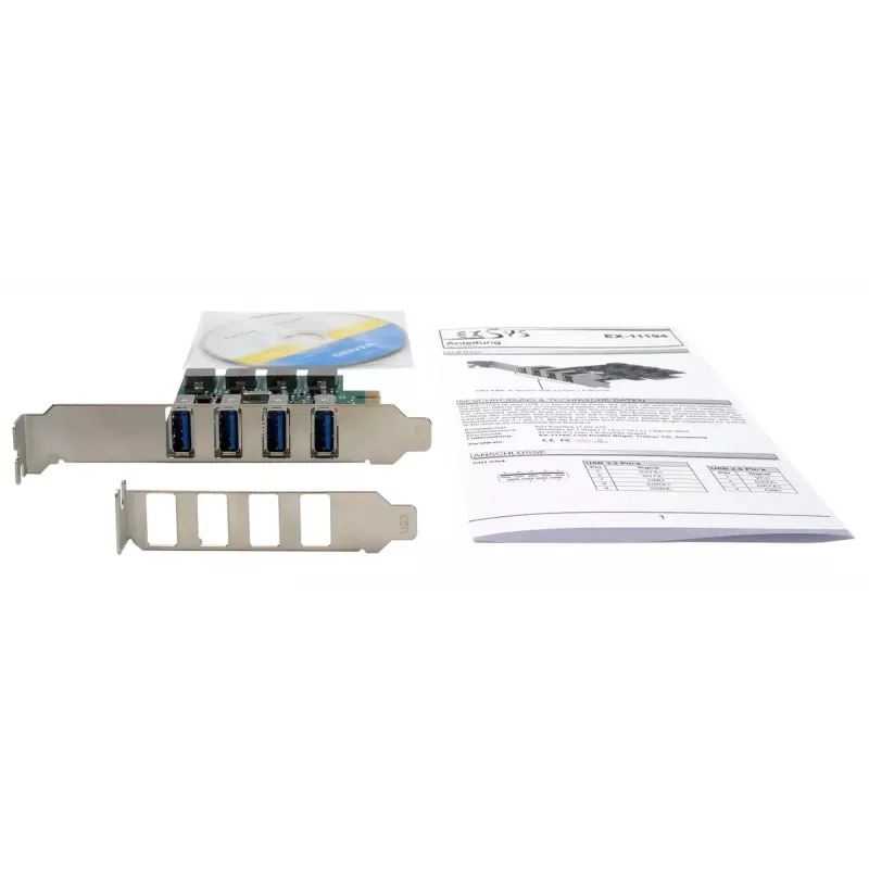 EXSYS 4-Port USB 3.2 Gen 1 PCIe Card with Self Power 3A Renesas