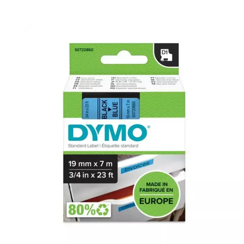 DYMO Authentic D1 Labels | Black Print on Blue Tape | 19 mm x 7 m | Self-Adhesive Labels for LabelManager Label Makers | Made in Europe