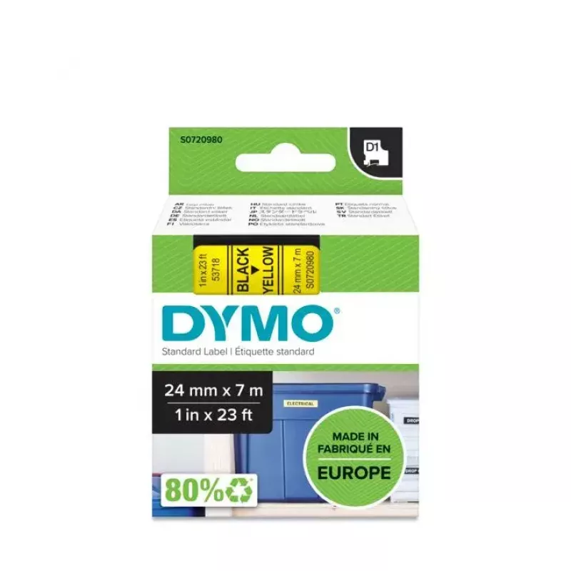 DYMO Authentic D1 Labels | 24mm x 7m Roll | Black Print on Yellow | Self-Adhesive Labels for LabelManager Label Printers