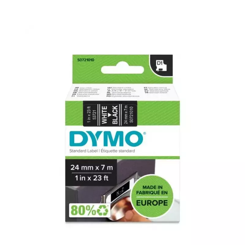 DYMO Authentic D1 Labels | 24mm x 7m Roll | White Print on Black | Self-Adhesive Labels for LabelManager Label Printers