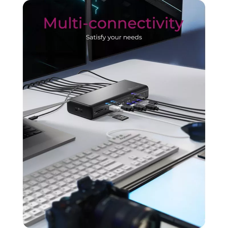 ICY BOX DockingStation 17-in-1, six video output, Wired, USB 3.2 Gen 2 (3.1 Gen 2) Type-C, 140 W, 3.5 mm, 10,100,1000,2500 Mbit/s, Black