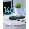 ICY BOX DockingStation 17-in-1, six video output, Wired, USB 3.2 Gen 2 (3.1 Gen 2) Type-C, 140 W, 3.5 mm, 10,100,1000,2500 Mbit/s, Black