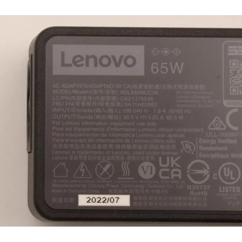 Lenovo 5A11H02883 power adapter/inverter Indoor 65 W Black