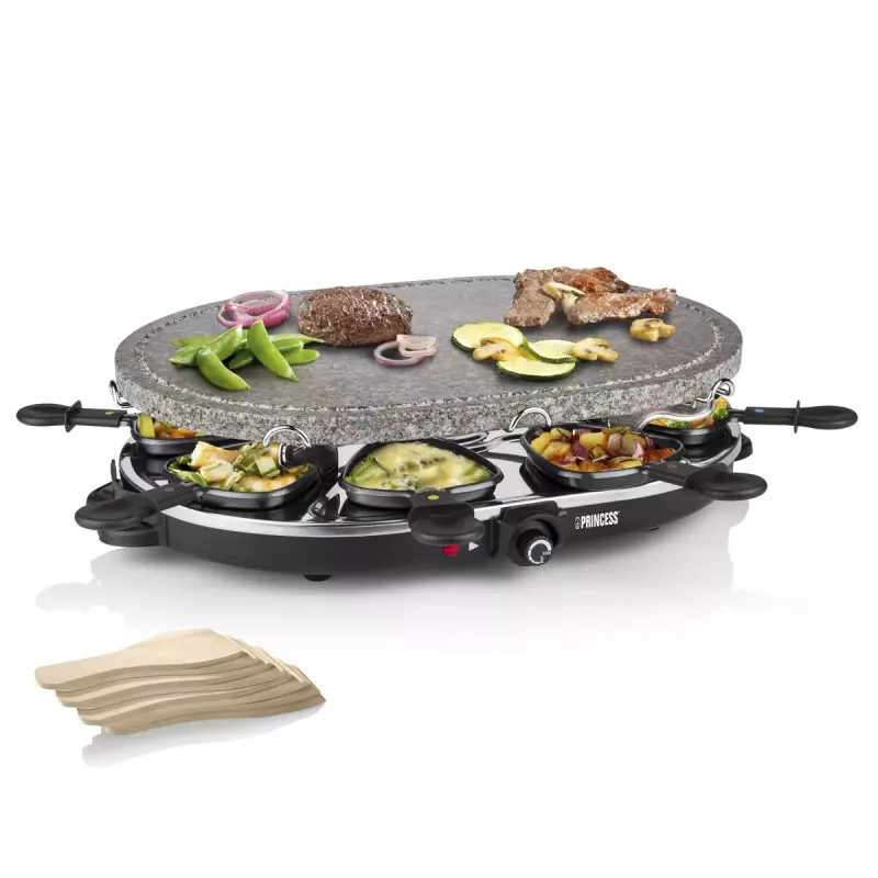 Princess 162720 Raclette 8 Oval Stone Grill Party 1200W 8 pans