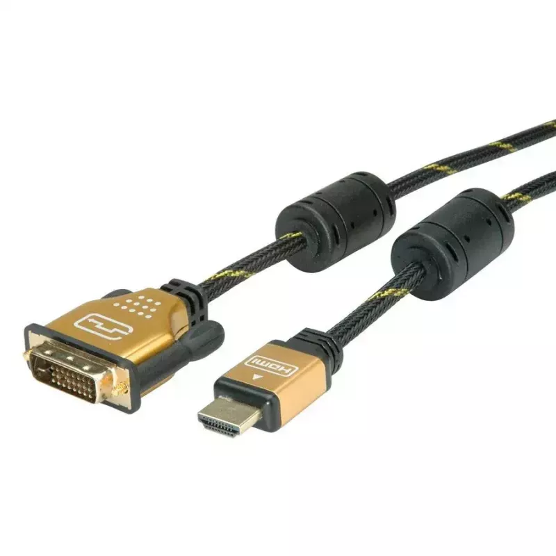 Video Cable Adapter ROLINE 11.04.5895 10 m HDMI DVI Black Gold