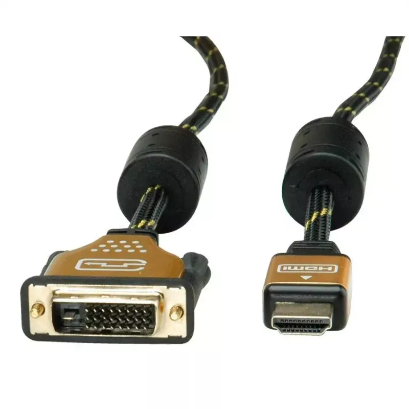 Video Cable Adapter ROLINE 11.04.5895 10 m HDMI DVI Black Gold