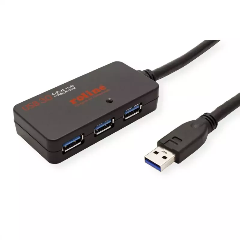 ROLINE USB 3.2 Gen 1 Hub 4 Ports with Repeater black 10 m