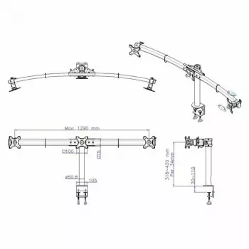 VALUE Triple LCD Arm Desk Clamp black — 3-screen monitor mount, adjustable