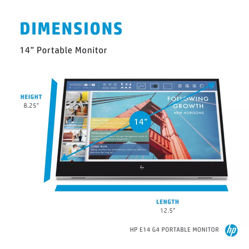 HP E-Series E14 G4 computer monitor 35.6 cm (14 inch) 1920 x 1080 pixels Full HD LED White