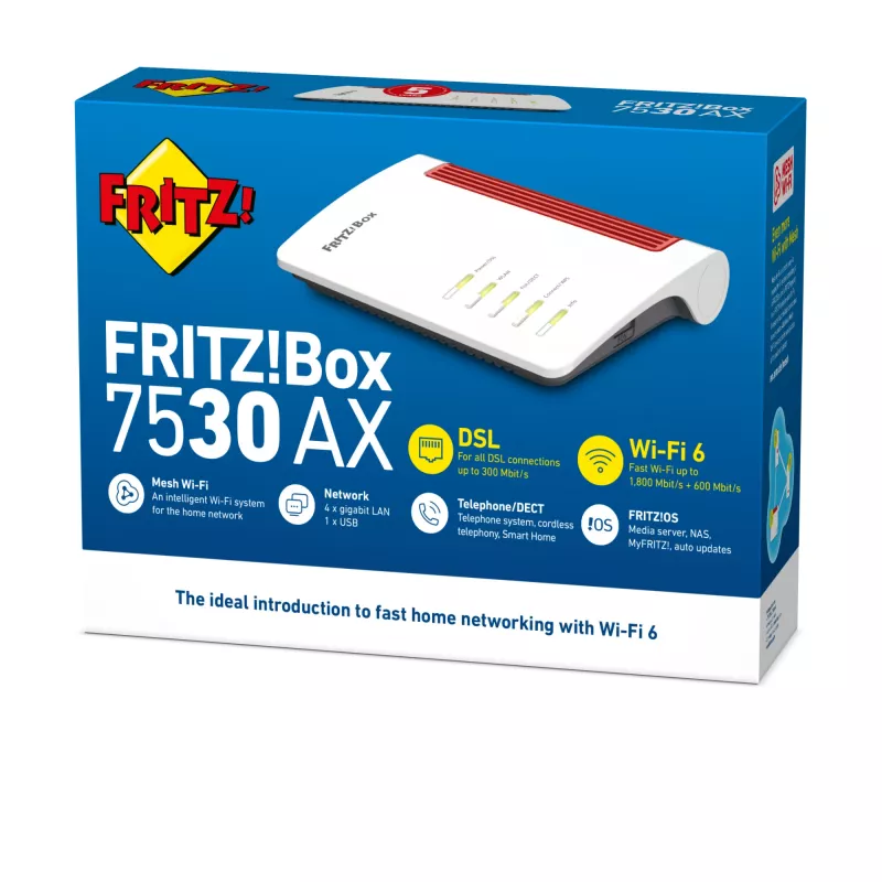 Box FRITZ! 7530 AX wireless router Gigabit Ethernet Dual-band (2.4 GHz / 5 GHz) White
