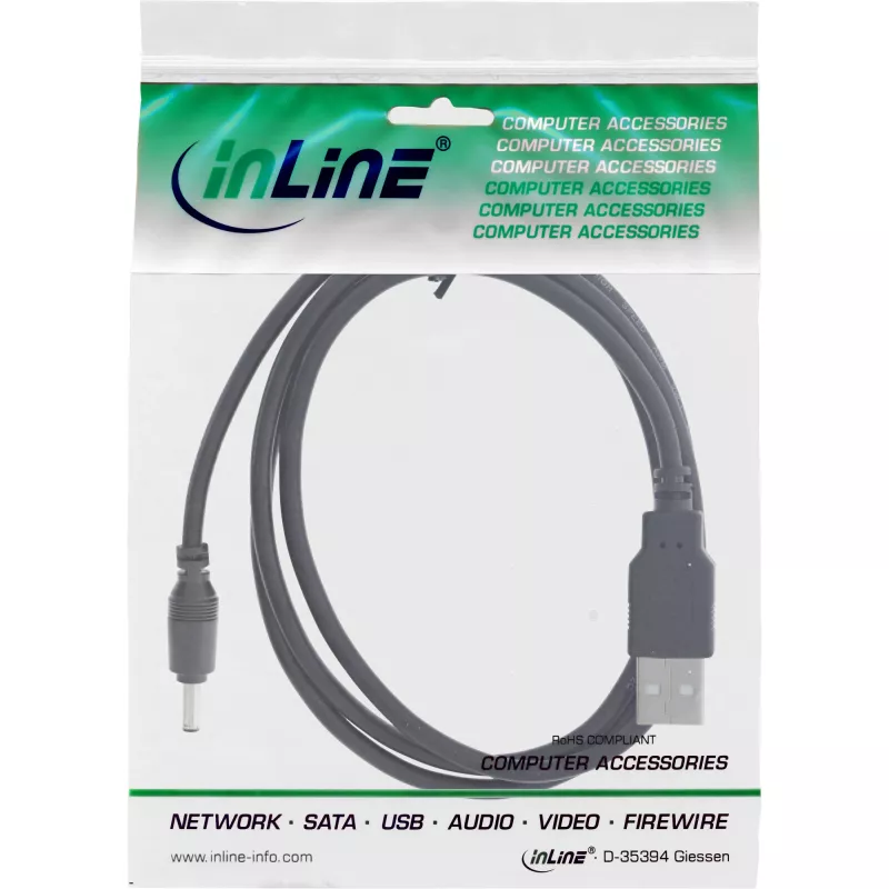 InLine USB DC power adapter cable, USB A male to DC 3.5x1.35mm 1m