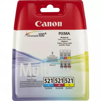 Canon CLI-521 C/M/Y Colour Ink Cartridge Multipack, Cyan, Magenta, Yellow, Pigment-based ink, 3 pc(s)