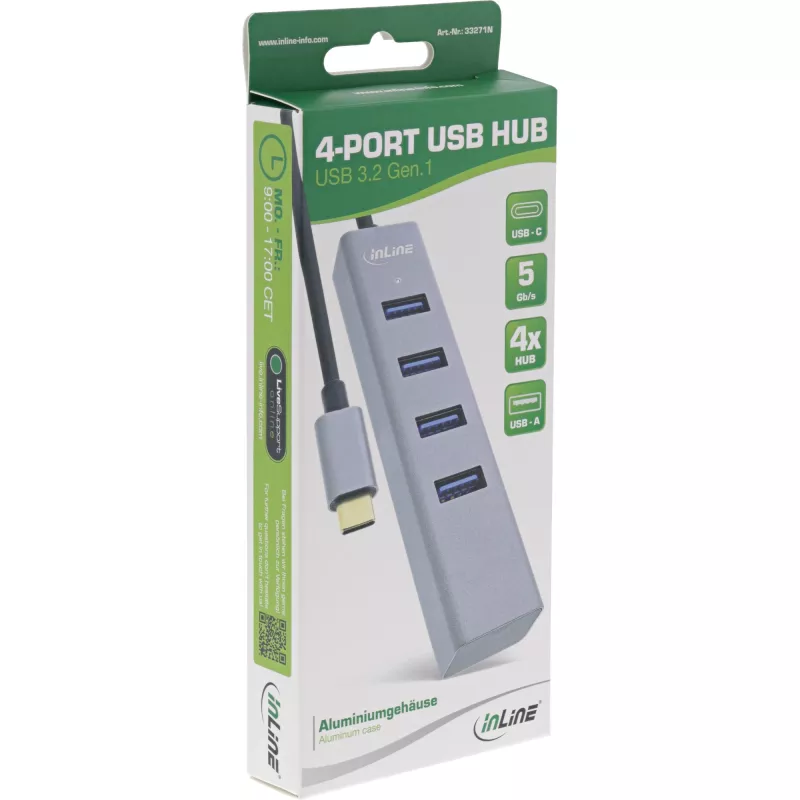 InLine USB-C 3.2 Multi Hub (4x USB-A 5Gb/s), OTG, aluminium housing