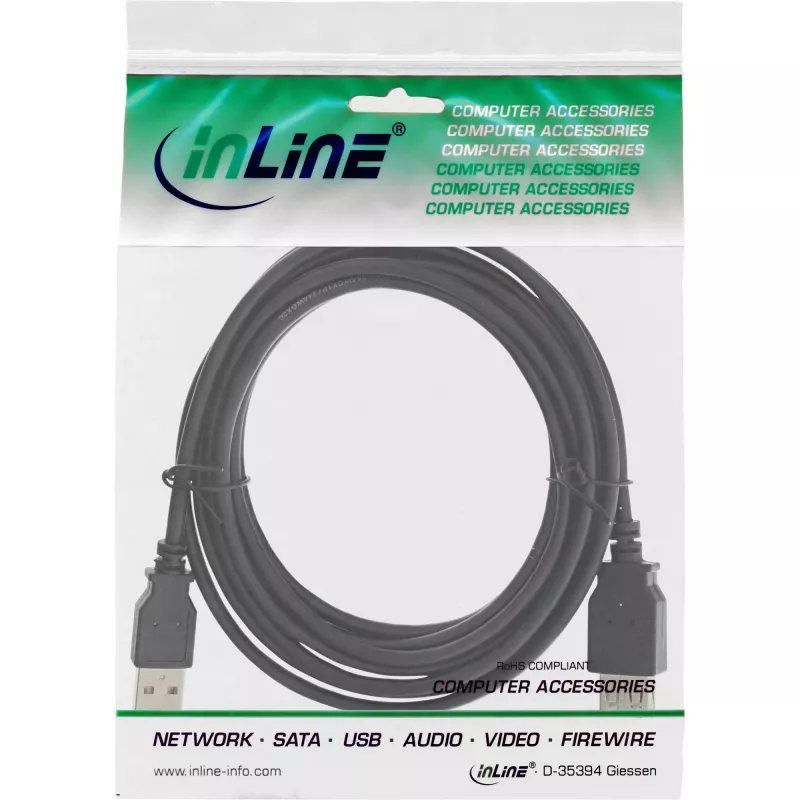 USB 2.0 Extension Cable Type A male/female InLine 34618B 1.8m black