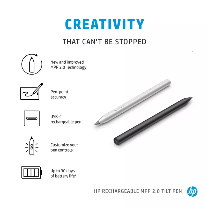 HP Rechargeable MPP 2.0 Tilt Pen (Black), Laptop, HP, Black, 1 month(s), China, Home