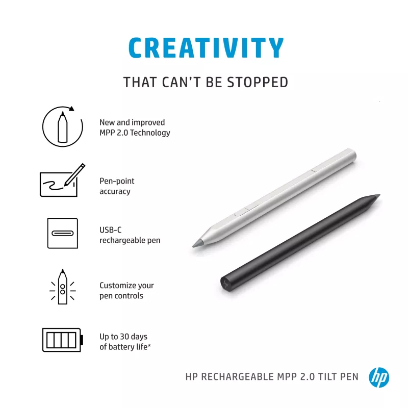 HP Rechargeable MPP 2.0 Tilt Pen (Black), Laptop, HP, Black, 1 month(s), China, Home