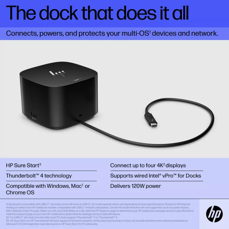 HP Thunderbolt Dock 120W G4 Wired Docking Station Black Thunderbolt 4