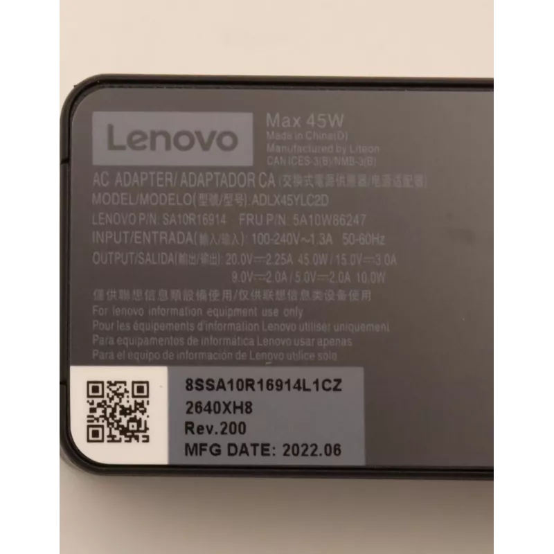 Lenovo 5A10W86247 power adapter/inverter Indoor 45 W Black