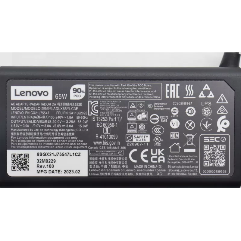 Power adapter Lenovo 65W USB-C charger 5A11J62092 for laptops and USB-C devices