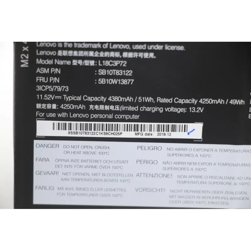 Internal Lithium-ion Laptop Battery Lenovo 50Wh 5B10W13877 compatible models