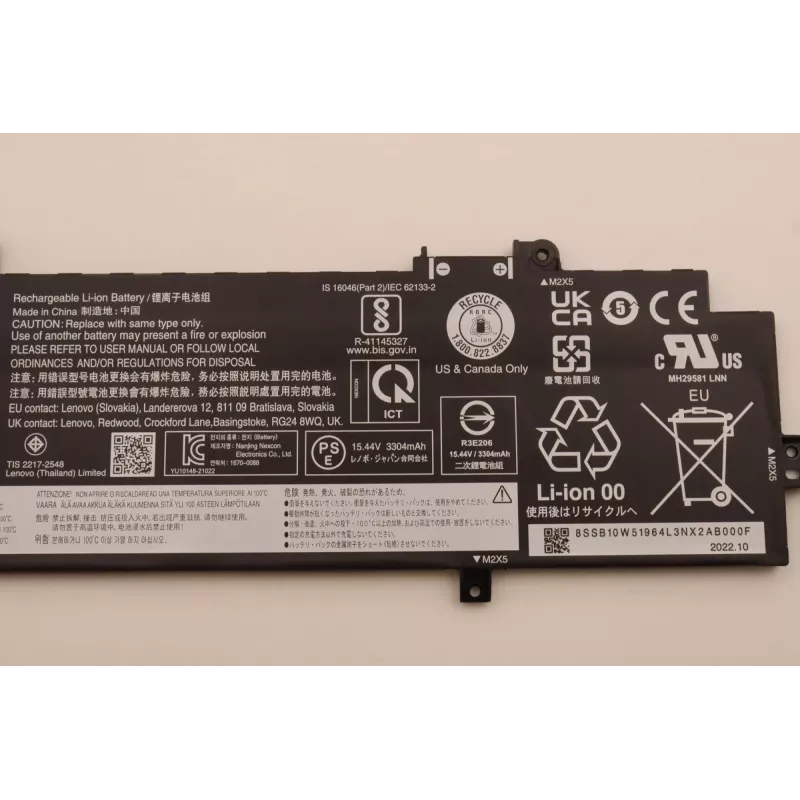 Battery for Lenovo laptops 5B10W51863 — Lithium-Ion 52.5Wh / 3400 mAh, internal, black