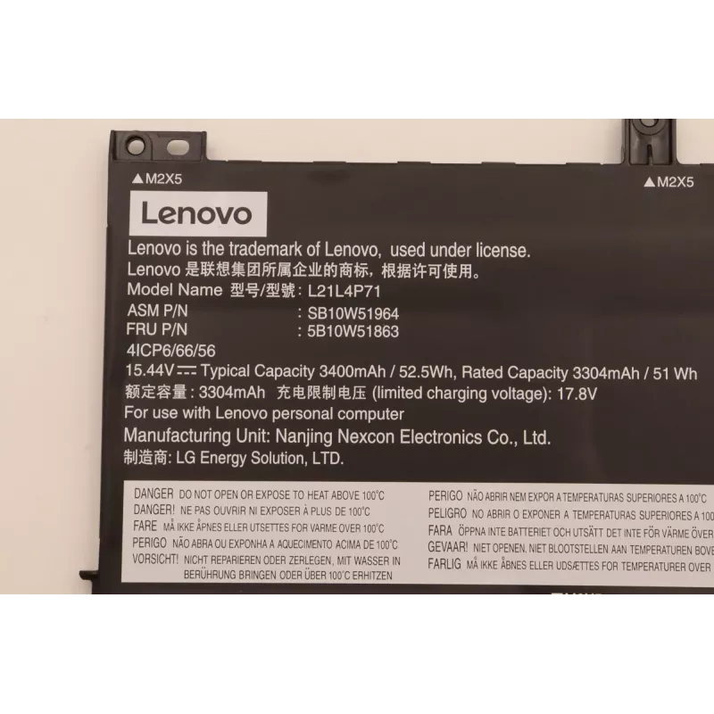 Battery for Lenovo laptops 5B10W51863 — Lithium-Ion 52.5Wh / 3400 mAh, internal, black