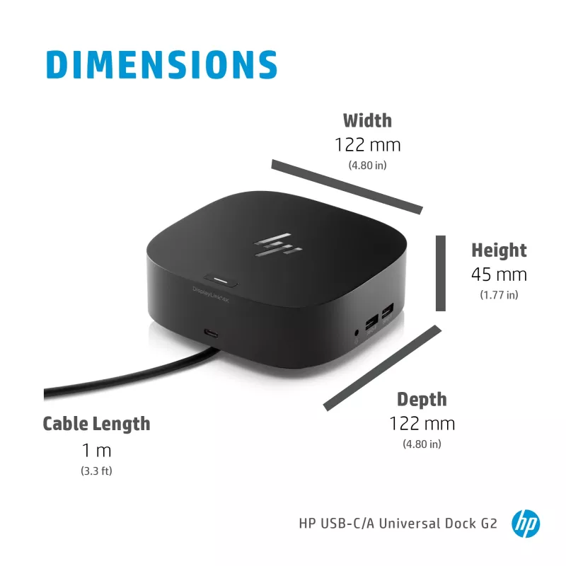 HP USB-C Dock G5, Wired, USB 3.2 Gen 1 (3.1 Gen 1) Type-C, Black, USB, USB Type-C, Windows 10, Windows 7