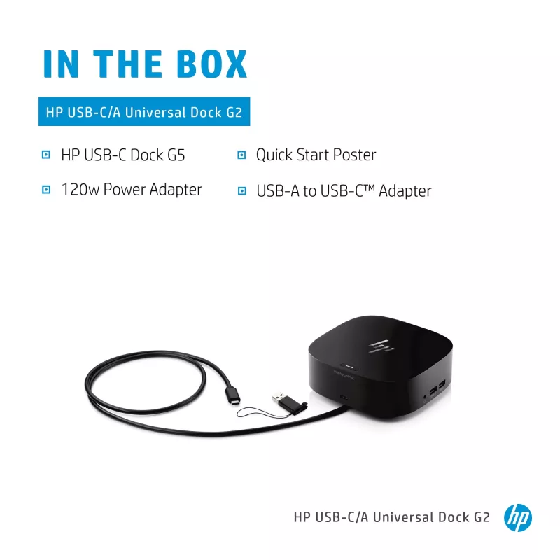 HP USB-C Dock G5, Wired, USB 3.2 Gen 1 (3.1 Gen 1) Type-C, Black, USB, USB Type-C, Windows 10, Windows 7