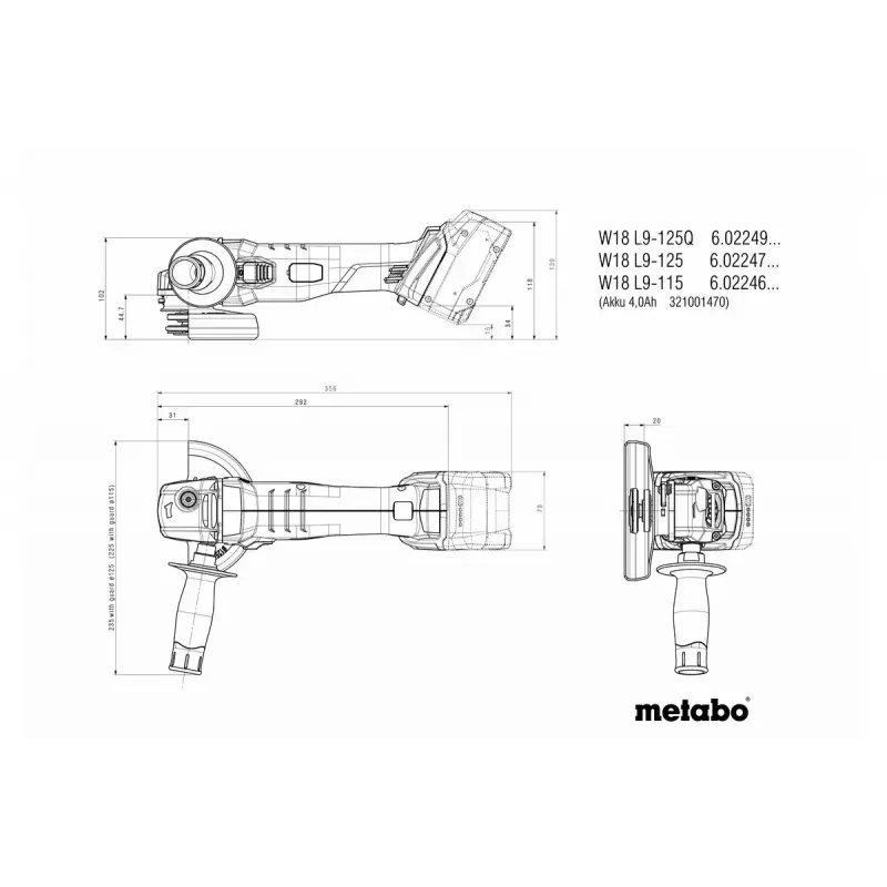Angle Grinder Metabo W 18 L 9-125