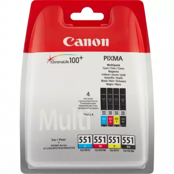 Canon CLI-551 BK/C/M/Y Ink Cartridge Multipack, Standard Yield, Black, Cyan, Magenta, Yellow, 4 pc(s), Multi pack