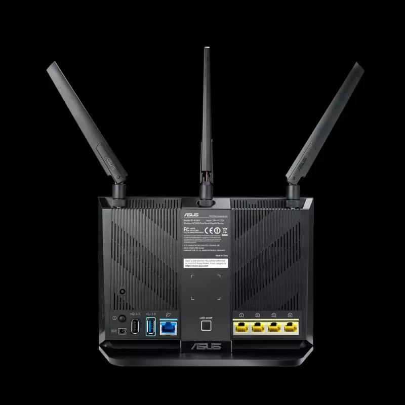 Tabletop wireless router ASUS RT-AC2900, Dual-band 2.4/5 GHz, Wi‑Fi 5 (802.11ac), 2917 Mbps, Gigabit Ethernet, 4 LAN ports, USB, 4 antennas