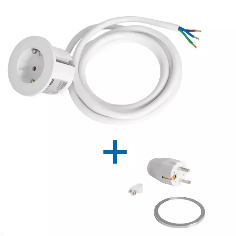 Built-in desk socket Bachmann PIX with 2 m power cable, white, Ø 6.8 cm, height 50 mm