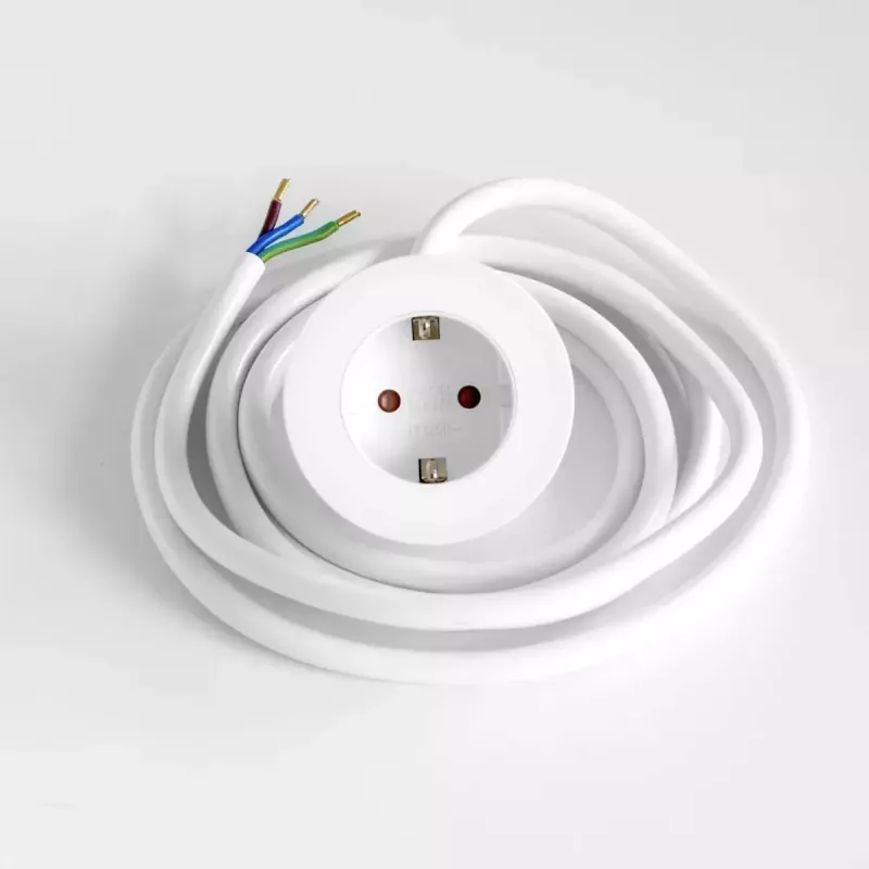 Built-in desk socket Bachmann PIX with 2 m power cable, white, Ø 6.8 cm, height 50 mm
