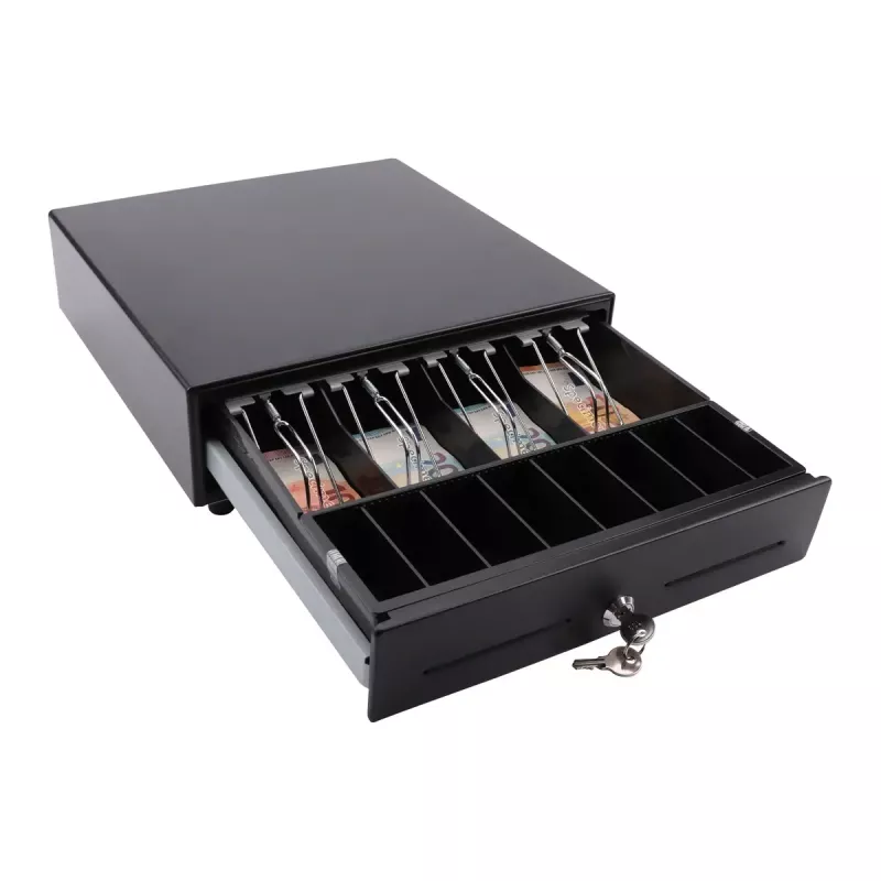 Electronic cash drawer Olympia SD 330A, metal housing, input 12–14 V, width 335 mm, depth 330 mm, height 104 mm, includes 2 keys