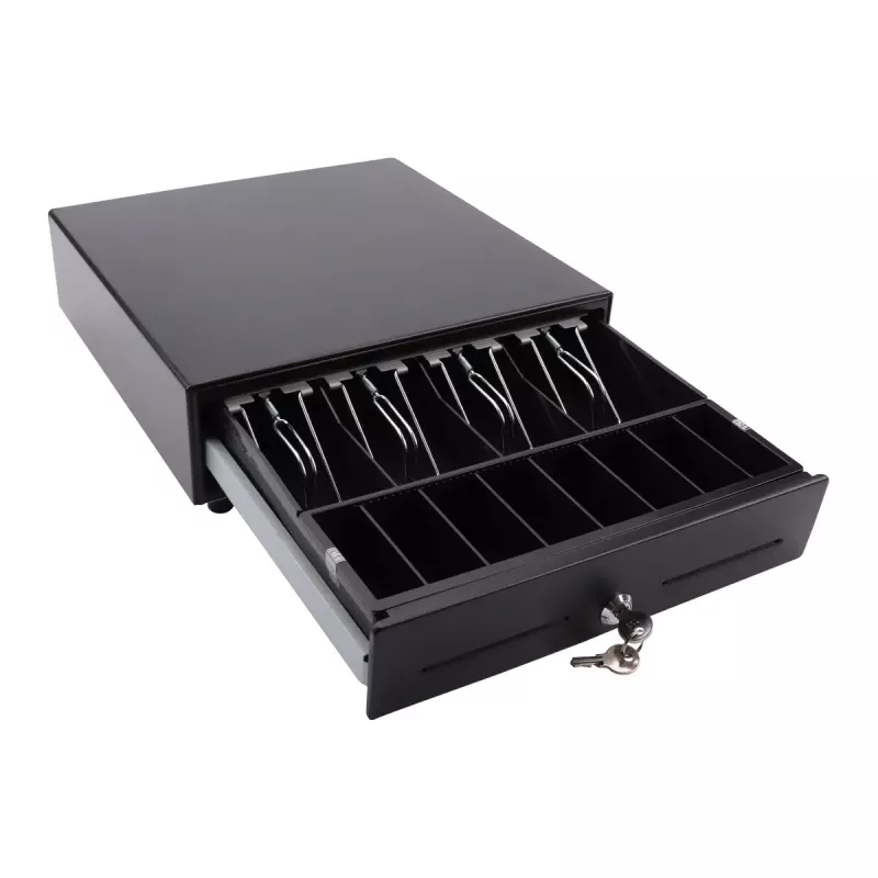 Electronic cash drawer Olympia SD 330A, metal housing, input 12–14 V, width 335 mm, depth 330 mm, height 104 mm, includes 2 keys