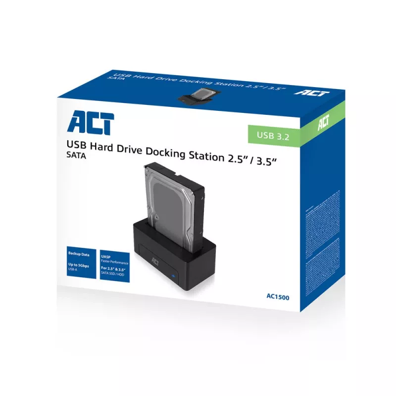 ACT 2.5 inch/3.5 inch SATA HDD/SSD docking station USB 3.2 Gen1 Black