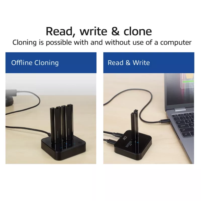 ACT M.2 NVMe/PCIe dual SSD docking clone station, USB-C 3.2 Gen2